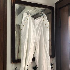 BAY/DAWSON White Linen Pants with Button Accents
